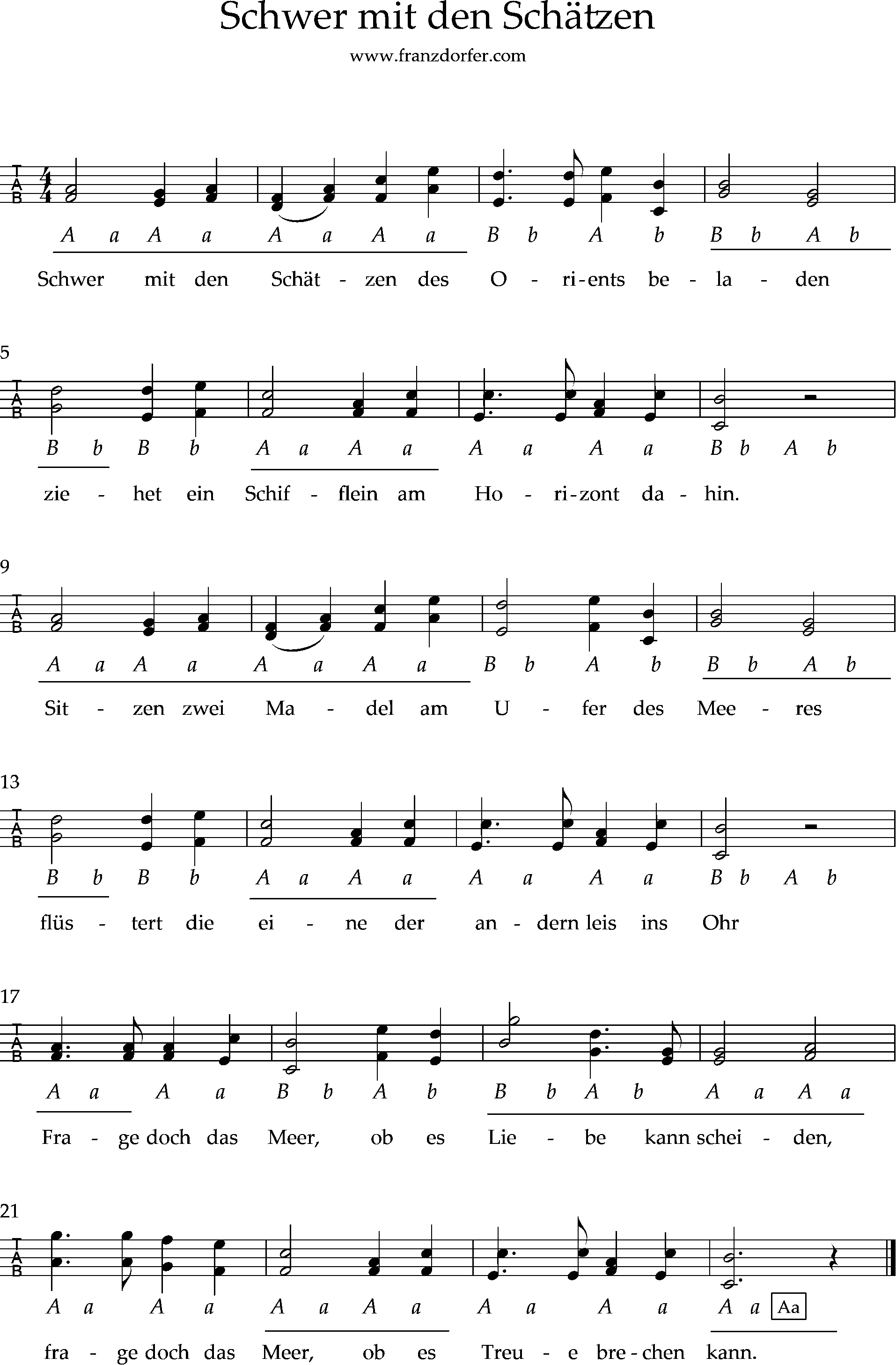 Schwer mit den Schätzen, Qutschn, 1.Reihe Schwer mit den Schätzen für 3.reihige Harmonika